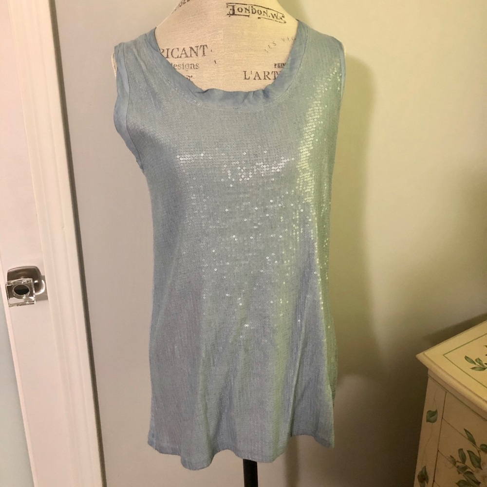 Tempo Paris Blue Glitzy Sleeveless Top